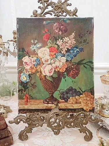 印象派油絵 薔薇花静物画 フランスアンティーク イギリスアンティーク バラと天使のアンティーク アンティークショップ Eglantyne エグランティーヌ