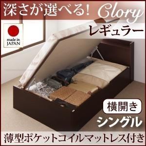 ガス圧式大収納ベッド【clory】シングル【横開き・内寸Ｈ21cm】マットレス付/３カラー