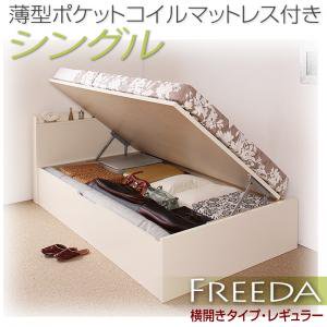 ガス圧式跳ね上げ大収納ベッド【Freeda】シングル【横開き】マットレス付/３カラー