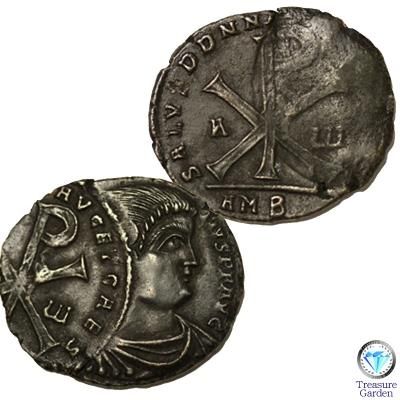 [古代ローマコイン 350-353年頃 銅貨 マグネンティウス帝] 奇跡のエラーコイン chi-rho(キーロー) -  アンティークコイン・宝石のトレジャーガーデン