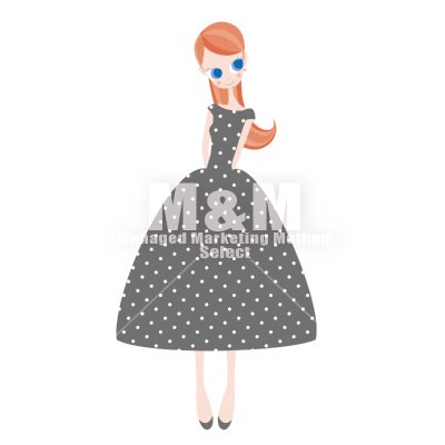 イラスト素材 Woman 05 ウォームグレイの水玉ドレスの女の子 M M Collection