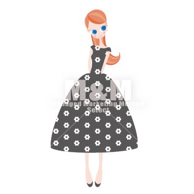 イラスト素材 Woman 26 ダークグレイの花柄ドレスの女の子 M M Collection