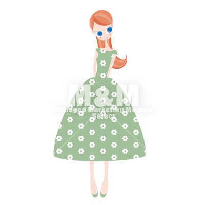 イラスト素材 Woman 29 ソフトグリーンの花柄ドレスの女の子 M M Collection