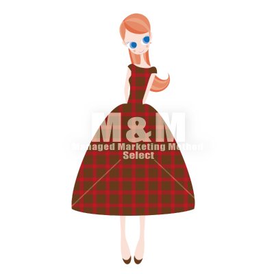 イラスト素材 Woman 31 ブラウンとレッドのチェック柄ドレスの女の子 M M Collection