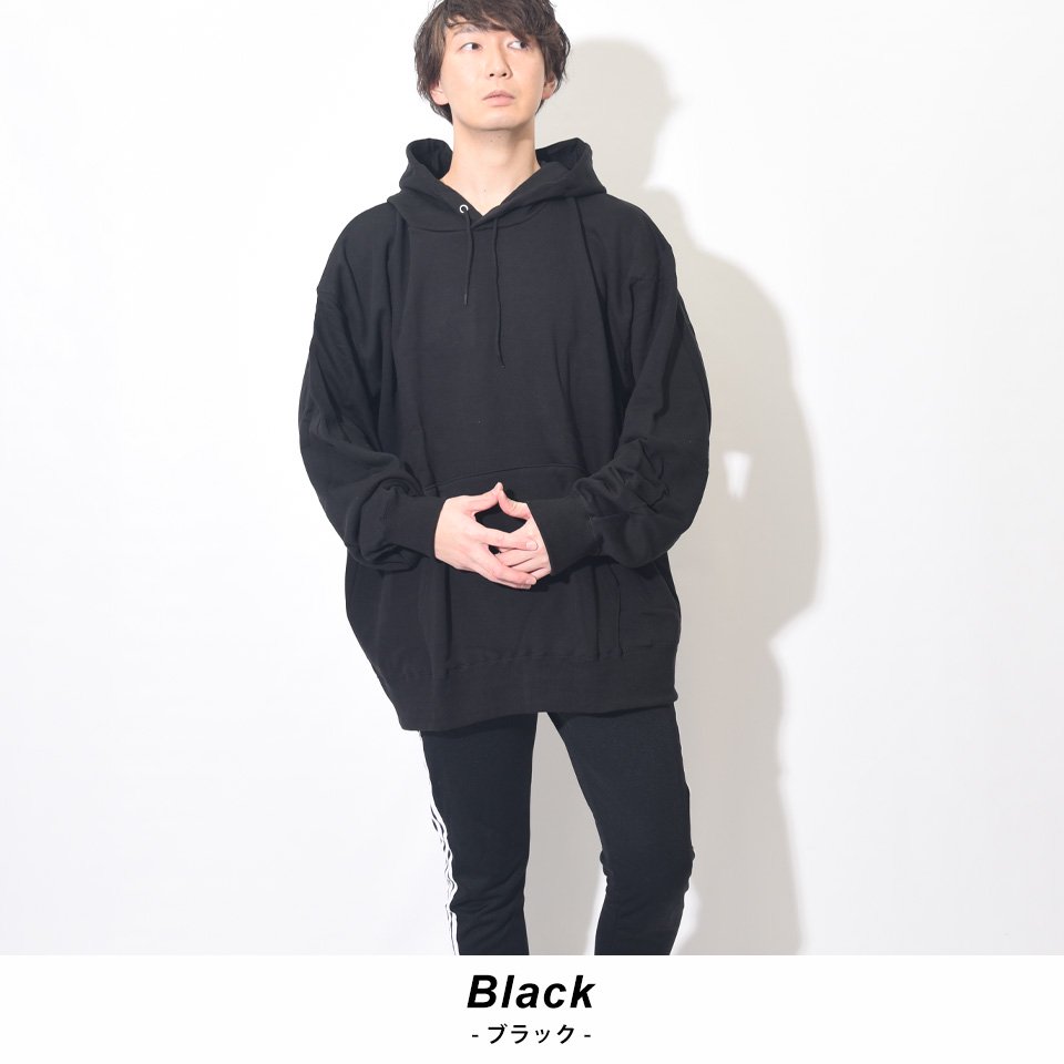 【うなぎイヌ親子】プルオーバーパーカー黒 M~XL