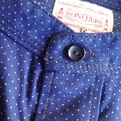Boncoura・ボンクラ】バンドカラーシャツ インディゴ ドット - JAM