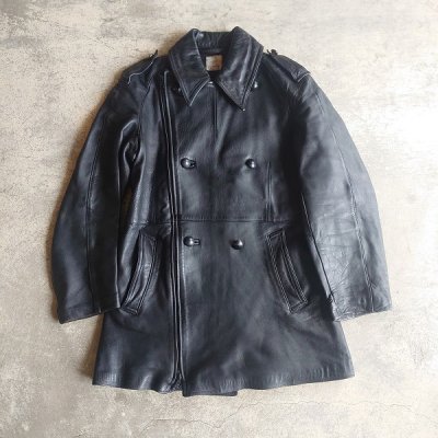 VINTAGE】80s FRENCH ARMY MOTORCYCLE LEATHER COAT - JAM - 茨城県 