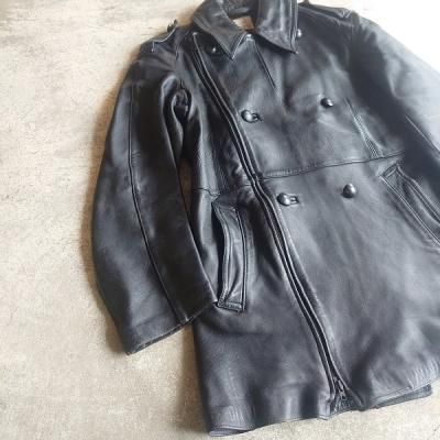 80s French Army Motorcycle Leather Coat多少の誤差はご了承下さい