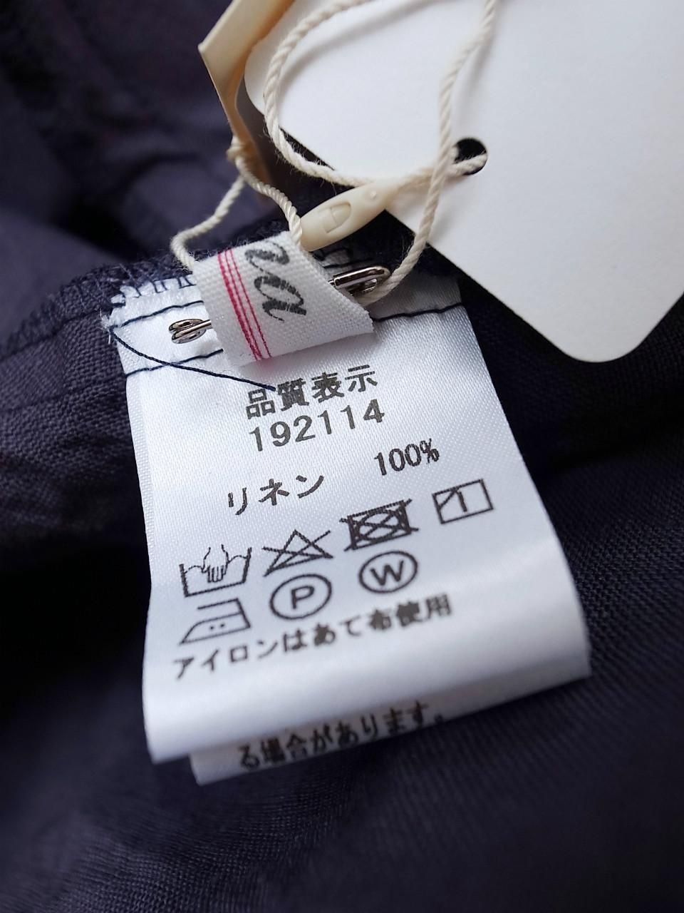 ina リネン胸切替ギャザーワンピース ネイビー ブラウン