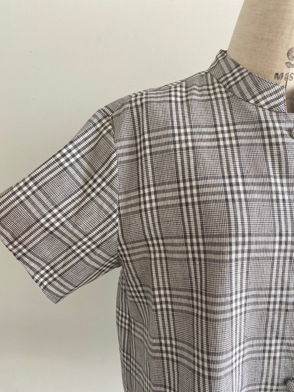 Atelier d'antan リネンチェックスタンドカラーシャツ Drake Check