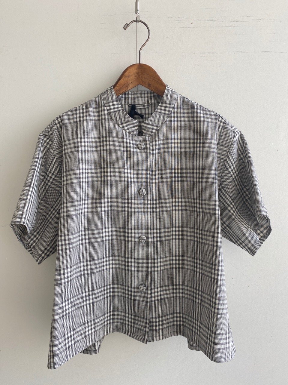 Atelier d'antan リネンチェックスタンドカラーシャツ Drake Check