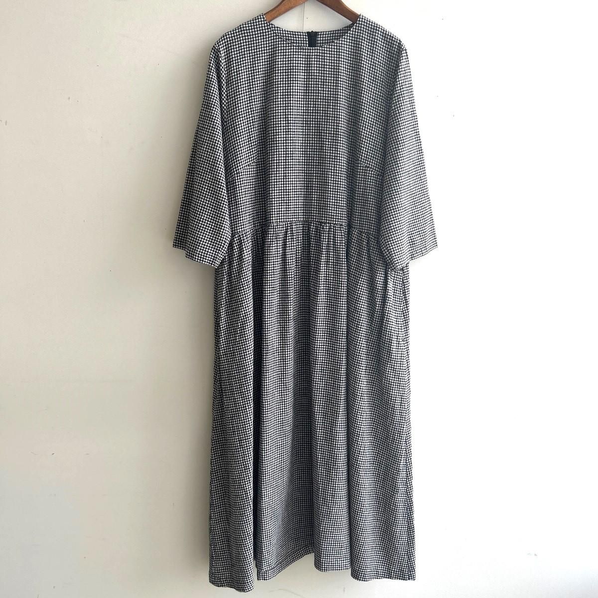 SARAHWEAR コットンリネンギンガムチェックワンピース C71242