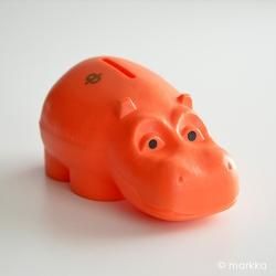 60s ブリキ カバの貯金箱 『HIPPO BANK』 米屋 ビンテージ 昭和レトロ ゼンマイ式貯金箱 ブリキ製「HAPPY HIPPO BANK」カバ