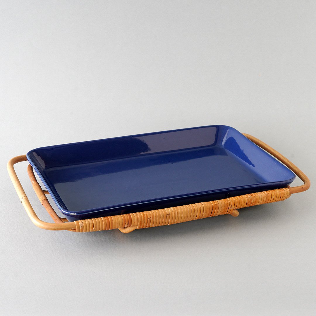 ARABIA / Kaj Franck [ BA model - KILTA ] 21x31cm platter (blue) + rattan stand