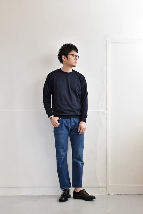 JOHN SMEDLEY ネイビークルーネックニットM