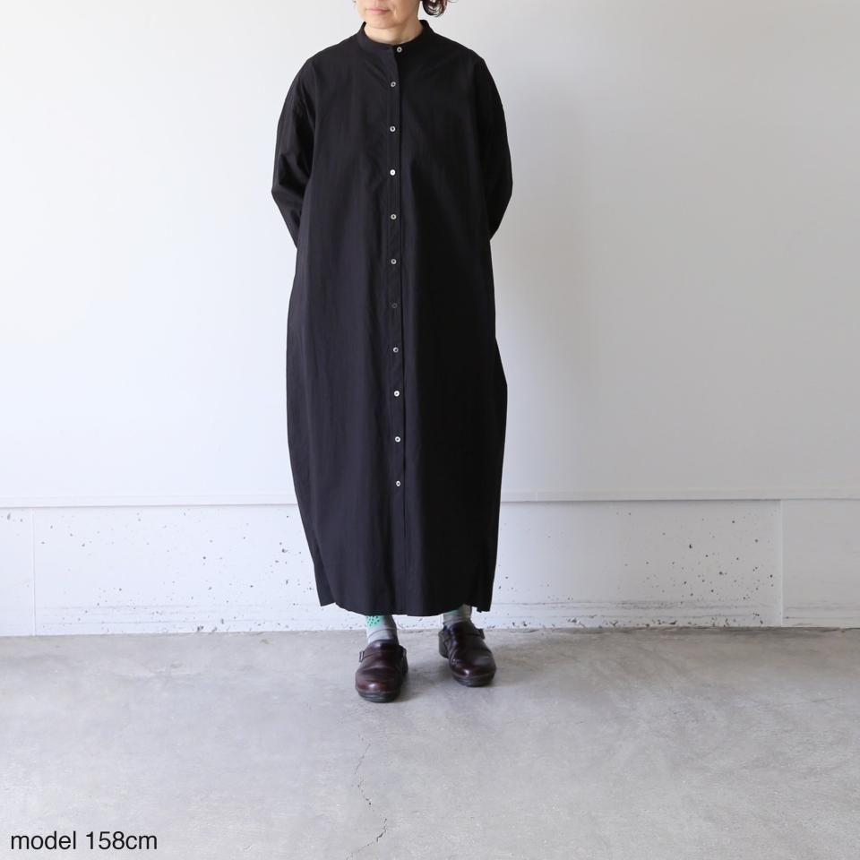 【美品】アトリエアンワン　コットンタイプライター　ノーカラーシャツドレス 美品】アトリエアンワン コットンタイプライター ノーカラー