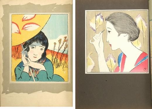 木版画 竹久夢二 1924年11月号 婦人クラブ表紙絵 秋の