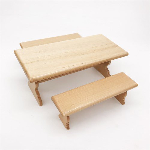 1/12ミニチュア家具 ダイニングテーブルセット 長方形卓＋２人掛け椅子 