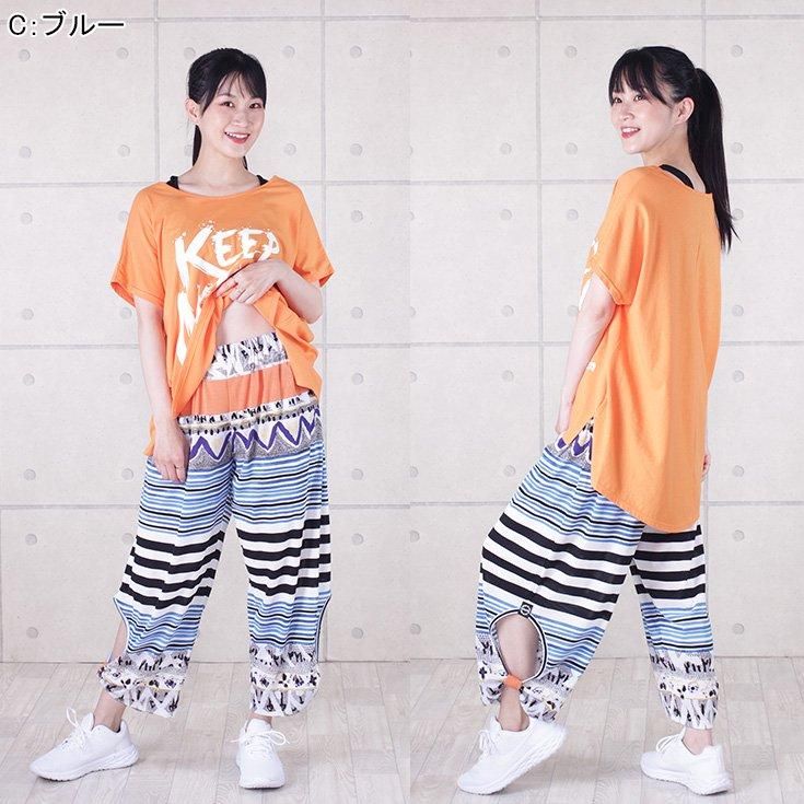 ★アリス★ゴールドジム で購入 フィットネスウェア ダンス パンツ チェック MJ☆エスニックボーダー脇開きパンツ - D2Cブランド
