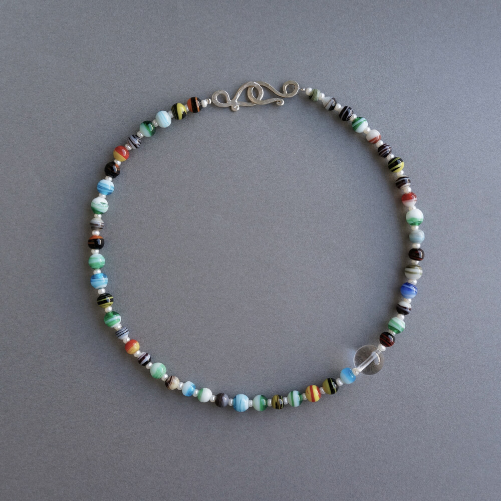 Melanie Decourcey/Beaded Necklace/Venetian Murano glass beads with peal and crystal