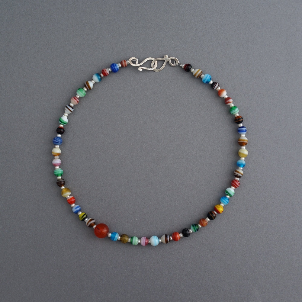 Melanie Decourcey/Beaded Necklace/Venetian Murano glass beads with peal and agate stone