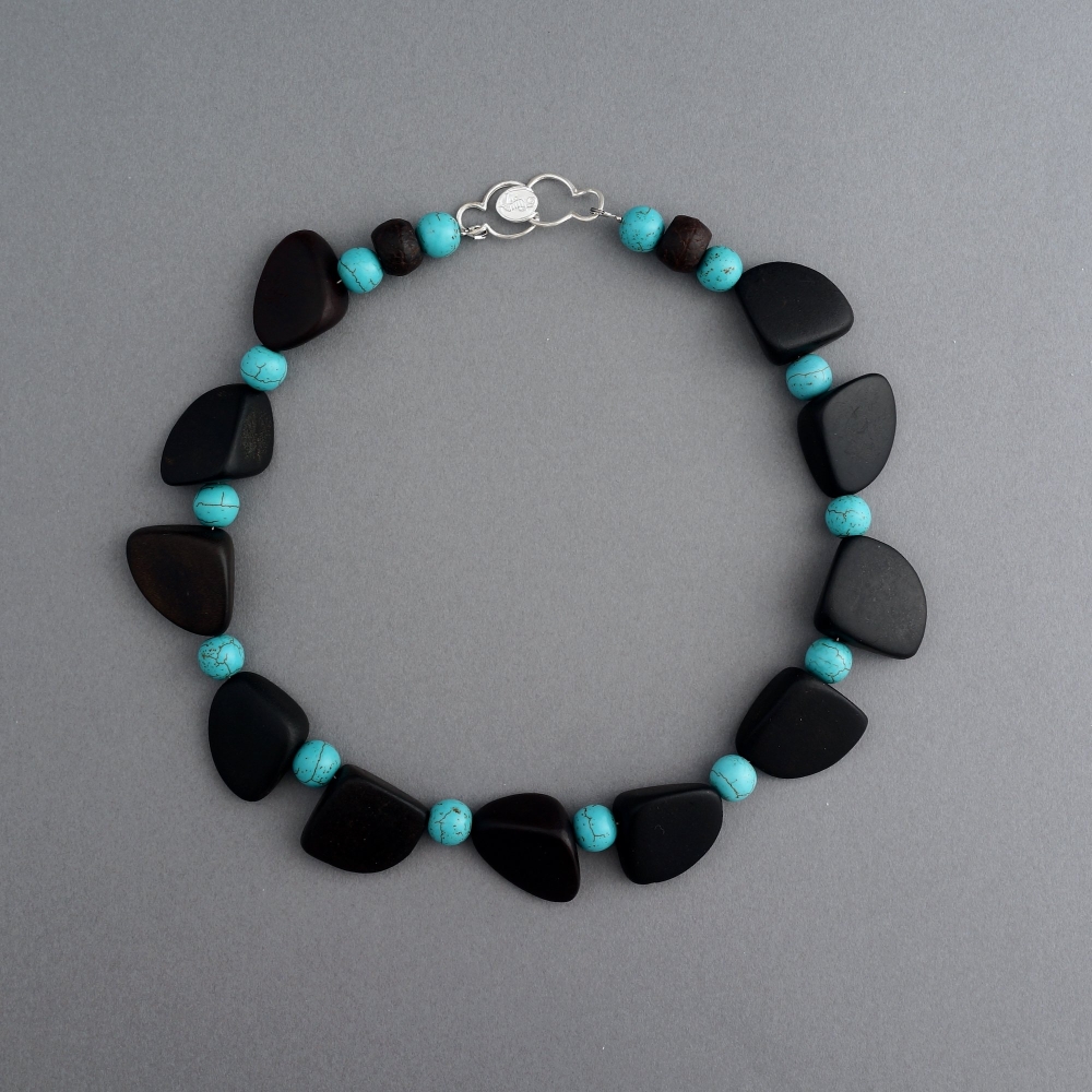 Melanie Decourcey/Beaded Necklace/ Wood with turquoise
