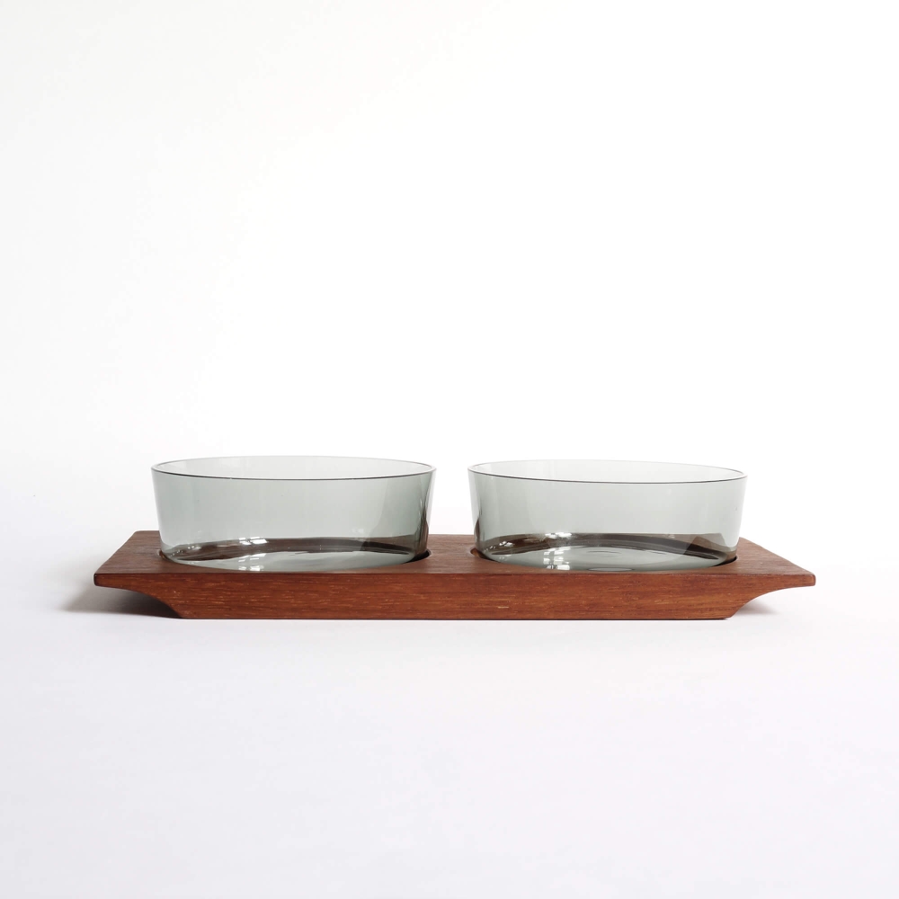 Saara Hopea/Nuutajarvi/Hors D'oeuvre Bowl with Teak Tray