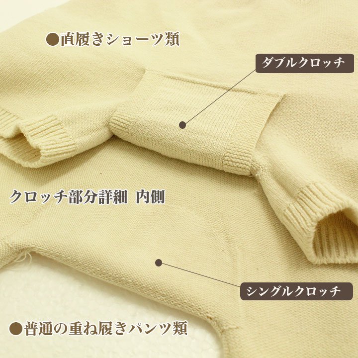 直履き毛糸のパンツ、1枚で着用可能、クロッチ2重タイプ、完全無縫製でクロッチ有｜日本製 送料無料