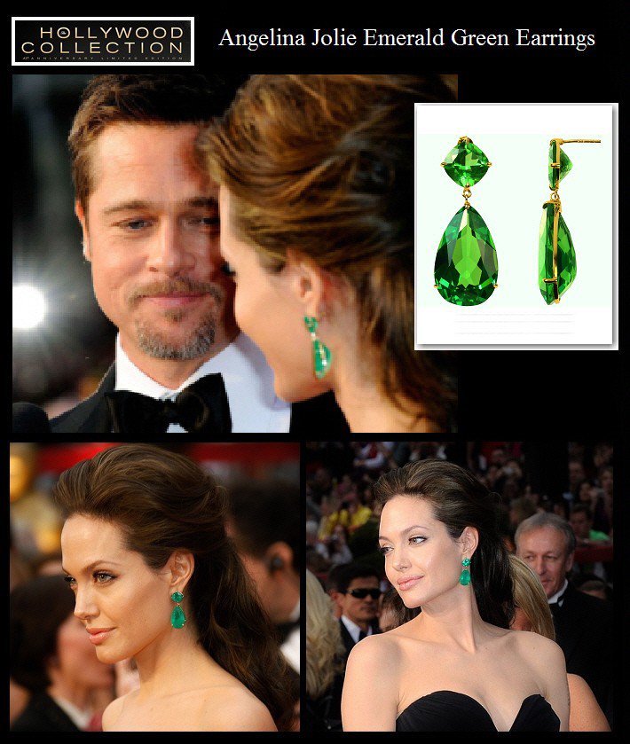 Angelina Jolie Inspired 85 TCW Emerald Green Earrings Teardrop 