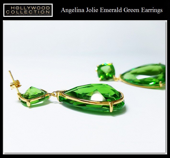 Angelina Jolie Inspired 85 TCW Emerald Green Earrings Teardrop 