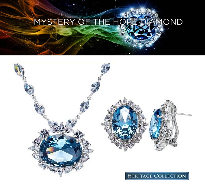 Hope Diamond Necklace & Earrings Blue Diamond cz Heritage Jewelry