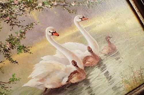 白鳥の親子 額絵 アンティークショップ Eglantyne エグランティーヌ