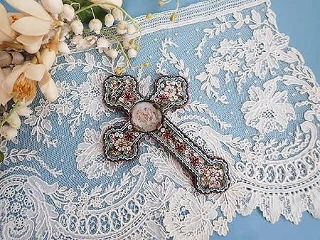 アンティーク額縁(薔薇)とモザイクタイル絵