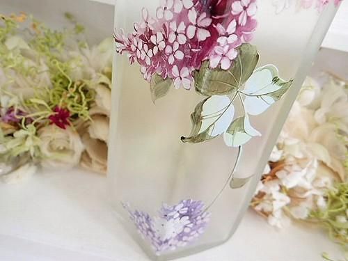 転載禁止　アンティークガラス　吹雪紋金彩盛り薔薇エナメル画　フラワーベース 転載禁止 アンティークガラス 吹雪紋金彩盛り薔薇エナメル画