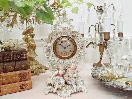 優美 マイセンスタイル 置き時計 - 薔薇と天使のアンティーク