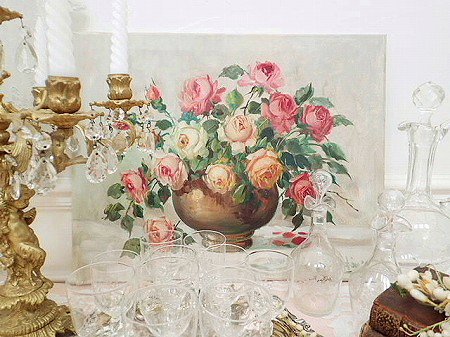 ルノワールスタイル 薔薇の油絵 - 薔薇と天使のアンティーク