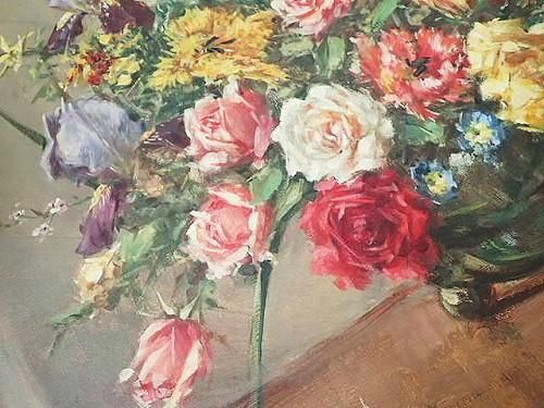 優美 薔薇のある静物画 油絵 - 薔薇と天使のアンティーク