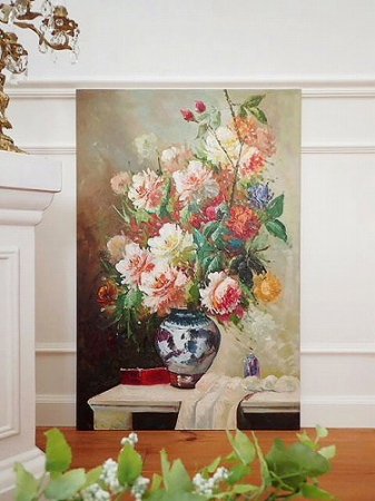 パリの画廊 薔薇の静物画油絵（A) - 薔薇と天使のアンティーク