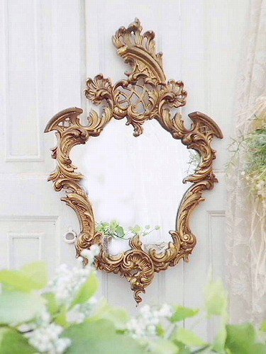 アンティークミラー　壁掛け鏡　ウォールミラー　薔薇　　ブロンズ系