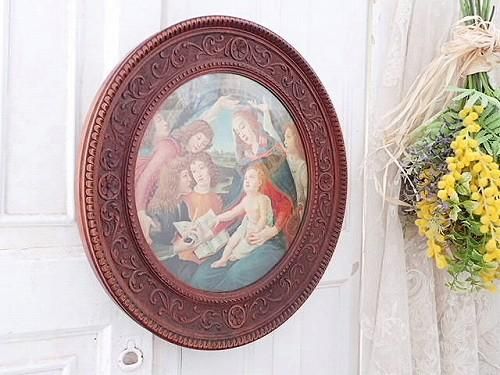 幻想的 宗教画プリント 彫刻フレーム - 薔薇と天使のアンティーク