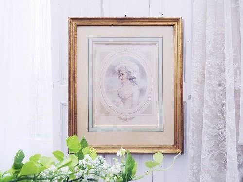 アンティーク手描き肖像画水彩画ロココ