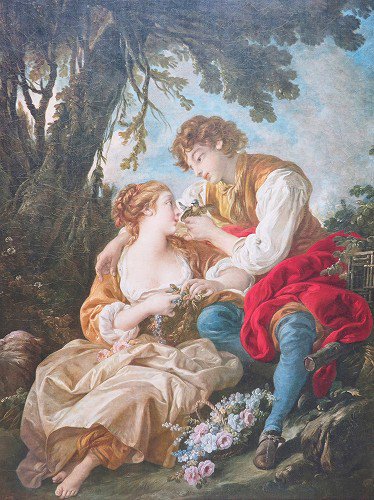 フランソワ・ブーシェ複製油絵『牧歌的情景』 - 薔薇と天使のアンティーク
