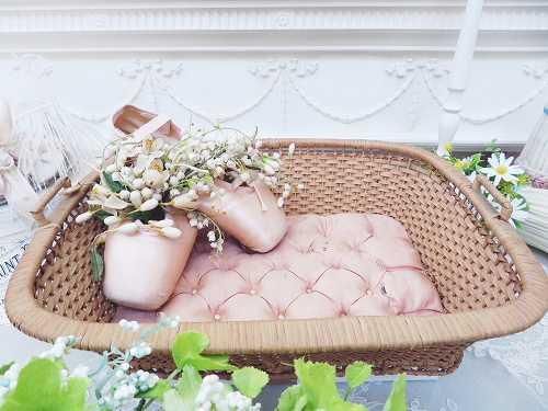 G♡フランスアンティーク♡ ピンク色のソーイングバスケット♡ ♡パニエ♡ フランス アンティーク パニエ ソーイング バスケット 裁縫箱