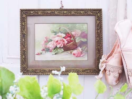 絵画　『卓上の薔薇』　フランス・ゴブラン織り使用　良質キャンバス　豪華　額絵 絵画 『卓上の薔薇』 フランス・ゴブラン織り使用 良質