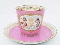 パリ窯 ポンパドールピンク 天使のカップ＆ソーサー（B) - 薔薇と天使