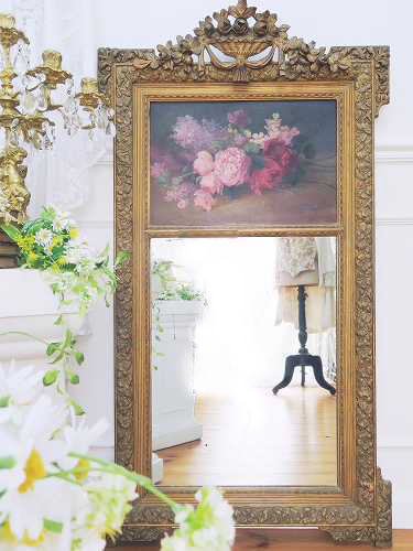 大型　装飾鏡　額　バラ　薔薇立体3Dリースピンクフリル装飾