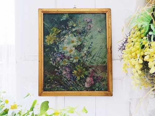 野草の油絵『勿忘草とマーガレット』 - 薔薇と天使のアンティーク