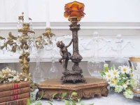 アールヌーヴォー 天使のテーブルランプスタンド - 薔薇と天使の 