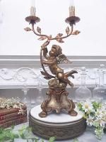 華麗 木製彫刻 天使装飾の蝋台（A) - 薔薇と天使のアンティーク