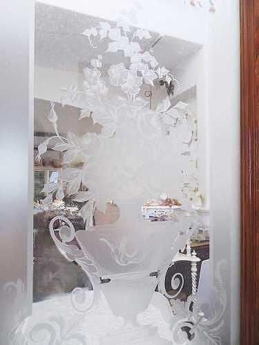 フランス窓 薔薇のエッチングガラス - 薔薇と天使のアンティーク